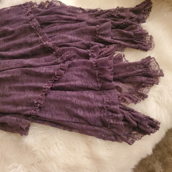Purple Sheer Lace Victorian Tea Length Midi Dress - Picture 11 of 12